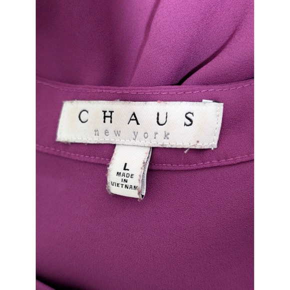 Chaus Blouse Roll Tab Sleeve V-Neck Top Casual Career Purple Size L - Picture 4 of 5